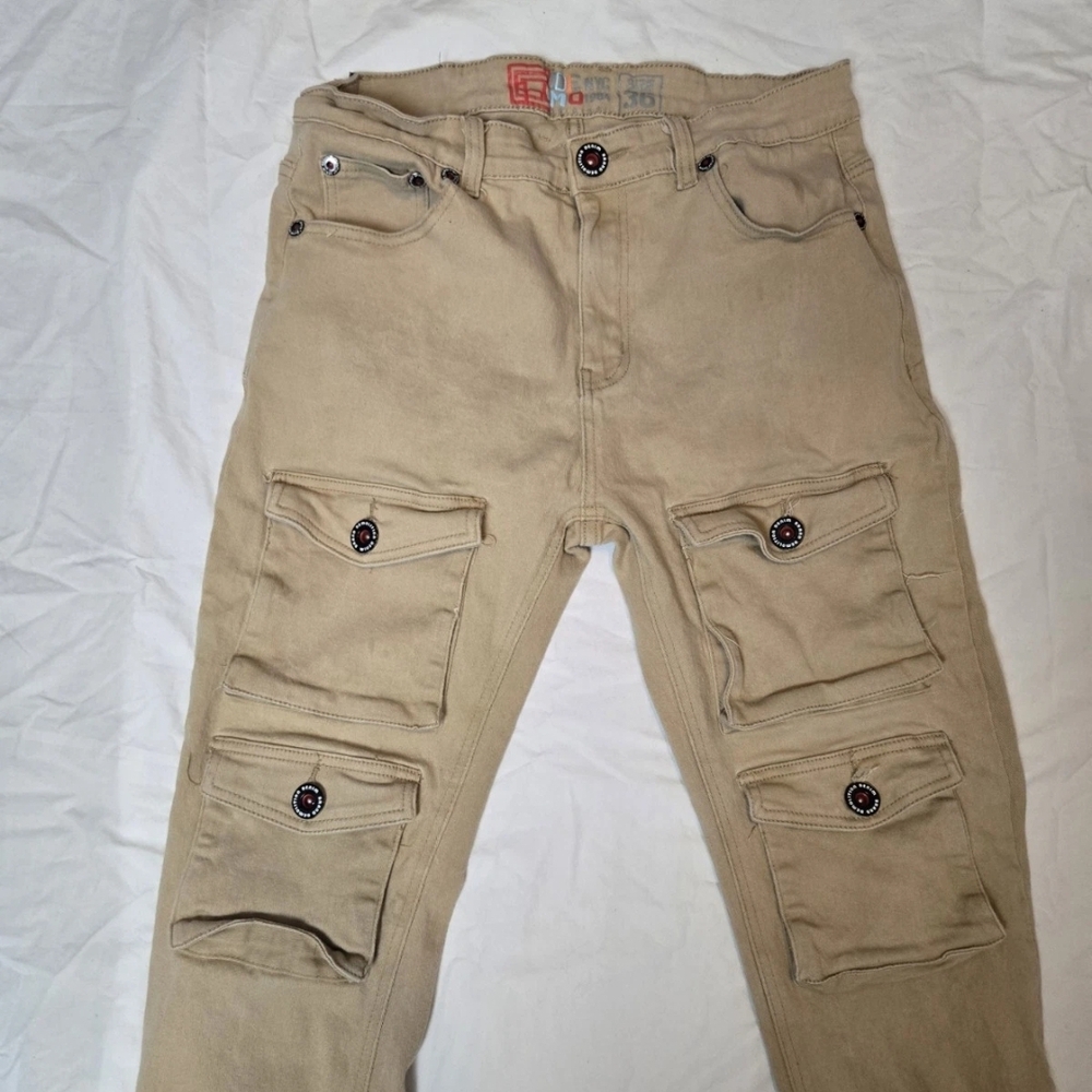 Demolition Cargo Punk Khaki Moto Pant Slim Front Pockets Utility tech Men 36 Y2k